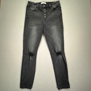 Vervet Los Angeles Black Button Fly Skinny Jeans Distressed Knees